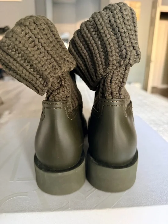 Moncler Olive Green Knit-Cuff Rain Ankle Boots - Picture 5 of 8